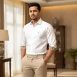 White-Plaid Cuffs Shirt-K2T3