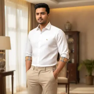 White-Plaid Cuffs Shirt-K2T3