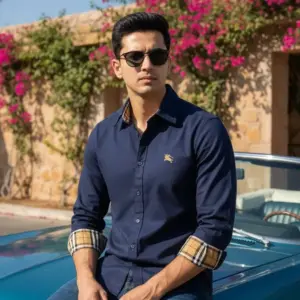 Navy Blue-Plaid Cuffs-K2T4